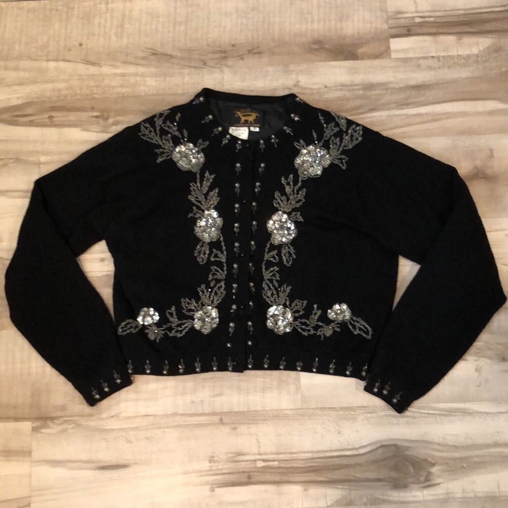 Embellished Black Floral Sequin Cardigan